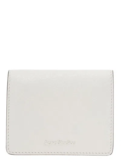 Acne Studios White Card-holder With Embossed Logo In Hammered Leather Man In Multicolor