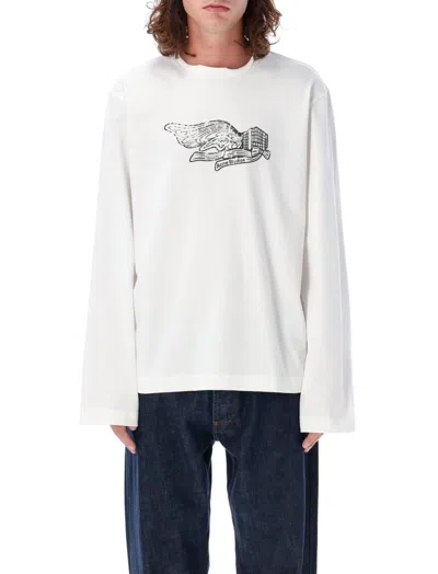 Acne Studios White Logo Crewneck T-shirt In Optic White