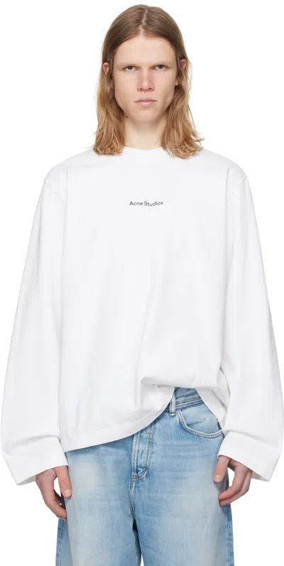 Acne Studios White Logo Long Sleeve T-shirt In 183 Optic White