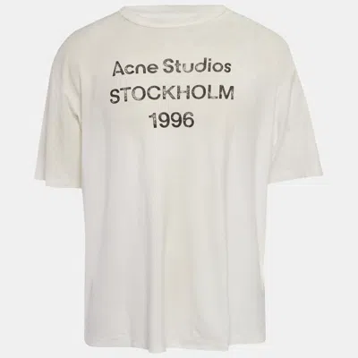 Pre-owned Acne Studios White Logo Print Cotton Distressed T Shirt L