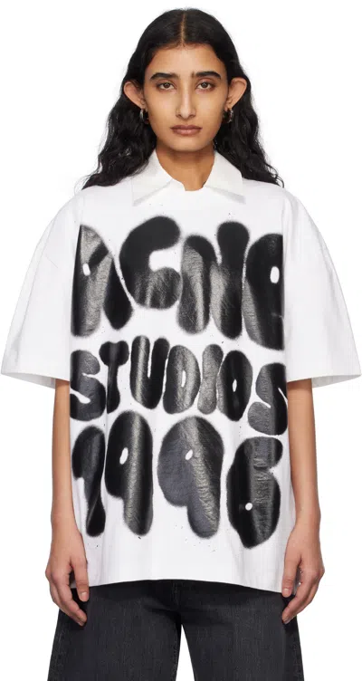 Acne Studios White Logo Relaxed Fit T-shirt In 183 Optic White