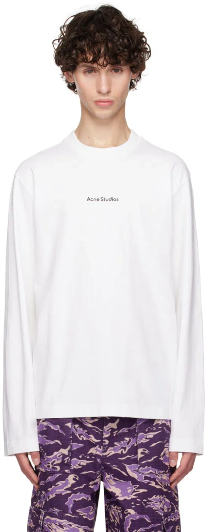 Acne Studios White Printed Logo Long Sleeve T-shirt In 183 Optic White