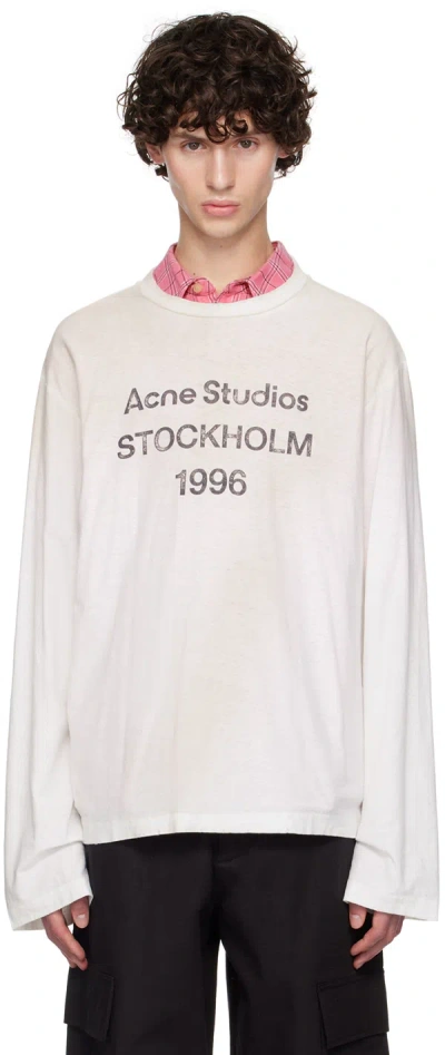 Acne Studios Mens Distressed Long-sleeve Logo T-shirt In Neutral