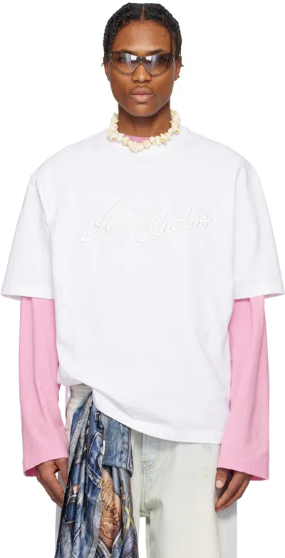 Acne Studios White Relaxed Fit Logo T-shirt In 183 Optic White