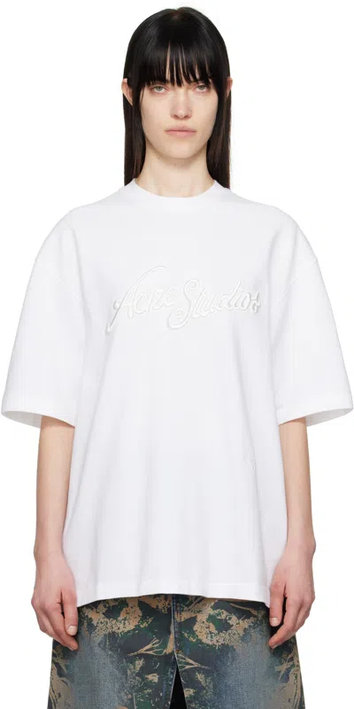 Acne Studios White Relaxed Fit Logo T-shirt In 183 Optic White