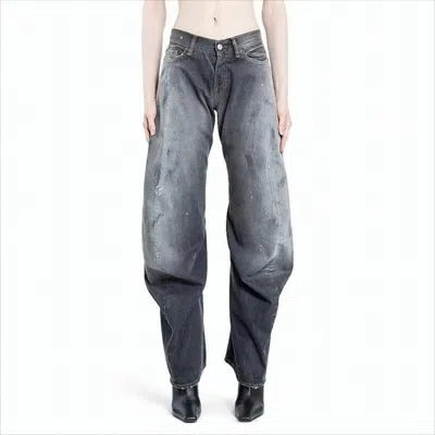 Acne Studios Wide-leg Black Denim Pants With Distressed Finish In White