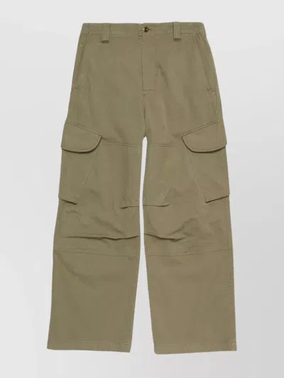 Acne Studios Wide Leg Cargo Trousers With Patch Detail In Green