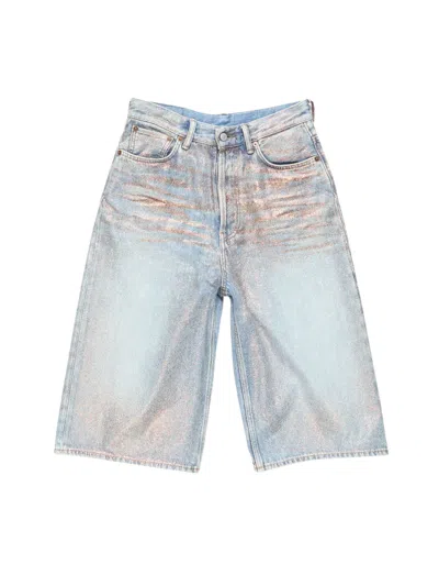 Acne Studios Wide Leg Denim Bermuda Shorts In Blue