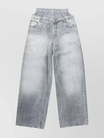 Acne Studios Wide-leg Denim Cotton Jeans With Faded Wash In Gray