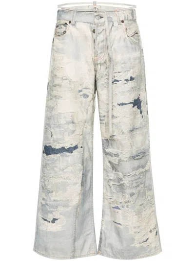 Acne Studios Trompe Loeil Denim Printed Trousers In Light Blue