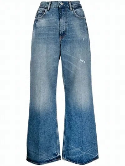 Acne Studios Wide-leg Denim Pants With Vintage Wash And Frayed Hems In Blue