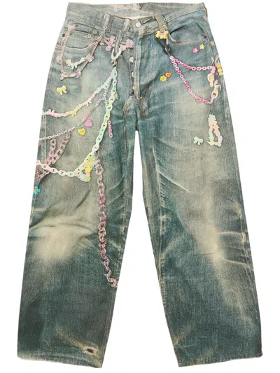 Acne Studios Wide-leg Printed Jeans In Blue