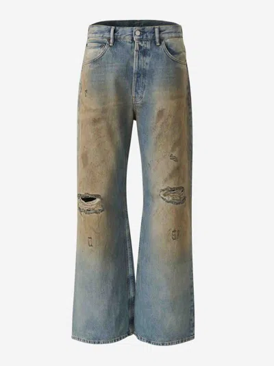 Acne Studios 2021 Penicillin Distressed Loose Fit Wide Leg Jeans In Denim Dark Blue