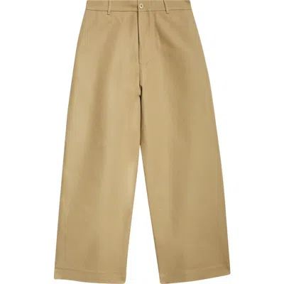 Acne Studios Wide Leg Organic Cotton Twill Trousers In Khaki Beige