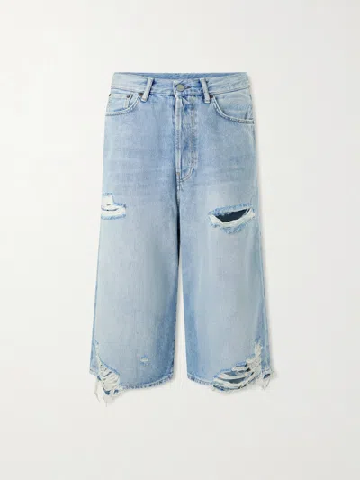 Acne Studios Wide-leg Distressed Denim Shorts In Blue