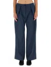Acne Studios Wide-leg Wool Trousers With Button Closure In Blue