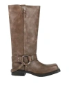 Acne Studios Leather Buckle Boots Greige In Brown