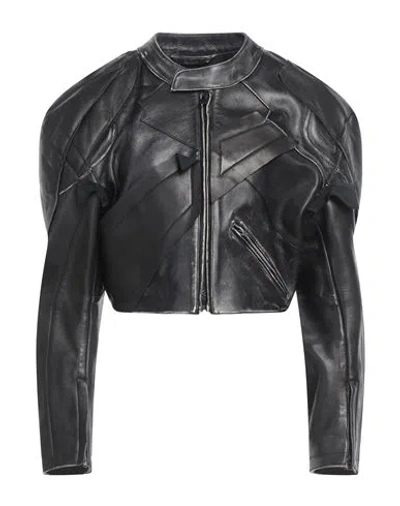 Acne Studios Woman Jacket Black Size 6 Cow Leather, Lambskin