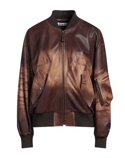 Acne Studios Lastro Leather Bomber Jacket In 700 Brown