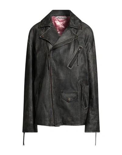 Acne Studios Woman Jacket Charcoal Size 16 Cow Leather In Black