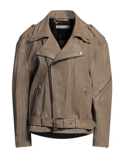 Acne Studios Woman Jacket Khaki Size 4 Lambskin In Gray