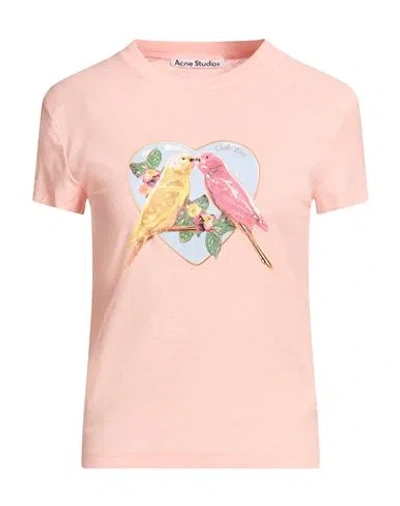 Acne Studios Woman T-shirt Salmon Pink Size Xl Organic Cotton, Hemp