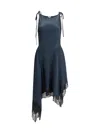 Acne Studios Womens Petrol Blue Asymmetric Lace-trim Satin Midi Dress In Blue