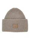 Acne Studios Women Beige Knit Beanie With Patch On The Front In Wool Blend Woman In Gray