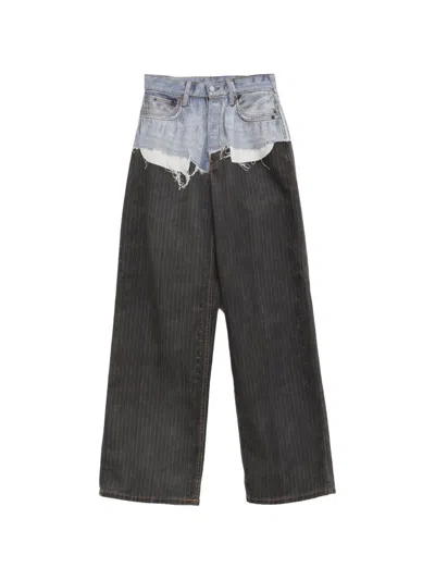 Acne Studios Blue Black Fn-ux Mixed Denim Wide-leg Jeans In Gray