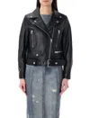 Acne Studios Zip Up Biker Jacket In Black Leather In Black