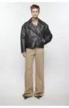 Acne Studios Black Biker Leather Jacket In Multi