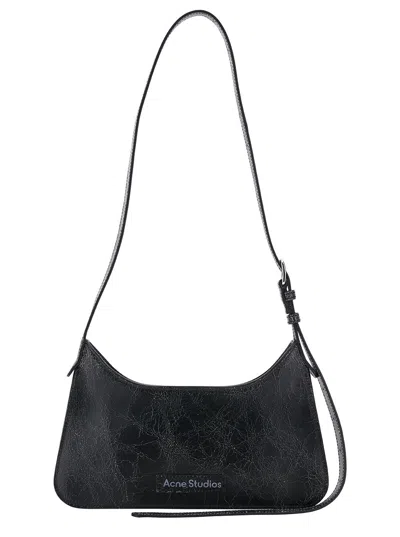 Acne Studios Women Black 'platt' Shoulder Bag With 'you Are Beautiful' Detail In Leather Woman In Multi