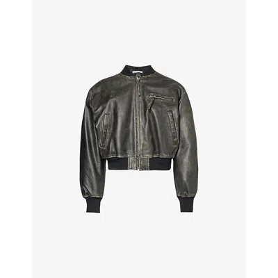 Acne Studios Womens Black Stand-collar Long-sleeve Leather Jacket