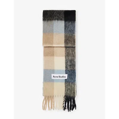 Acne Studios Women Fringed Scarf With Logo In Multi