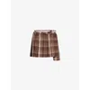 Acne Studios Belted Asymmetric Pleated Checked Wool-blend Mini Skirt In Brown Beige