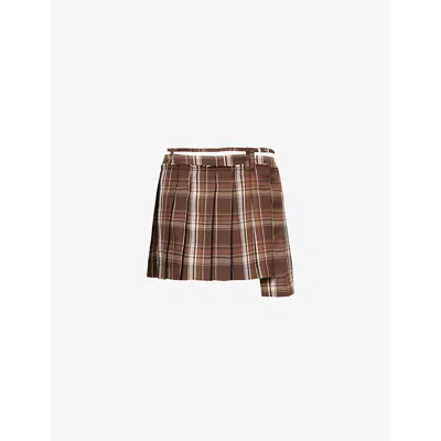 Acne Studios Womens Brown Beige Pleated Wool-blend Mini Skirt