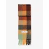 Acne Studios Women Multicolor Scarf With Check Motif And Logo Patch In Alpaca And Wool Blend Woman In Chestnut Brown/yellow