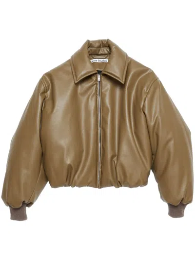 Acne Studios Faux Leather Zipped Bomber Jacket In Beige