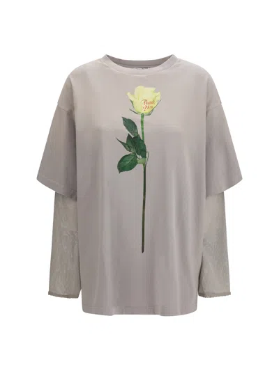 Acne Studios Women Cotton T-shirt With A Floral Print With A Contrasting Logo In Multi