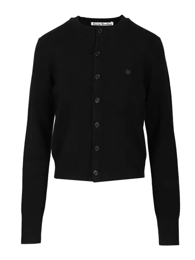 Acne Studios Women Crew Neck Wool Cardigan In Black