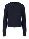 Acne Studios Women Crew Neck Wool Cardigan In Blue