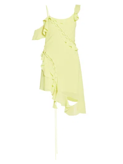 Acne Studios Frill Mini Dress With Lace-up Detail In Green