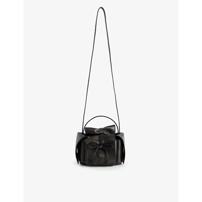 Acne Studios Womens Dark Brown Bow-embellished Mini Multi-pocket Leather Shoulder Bag In Black