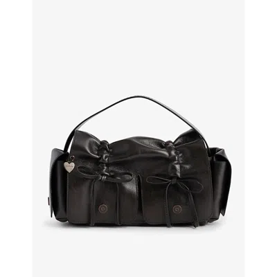 Acne Studios Womens Dark Brown Bow-embellished Multi-pocket Leather Shoulder Bag
