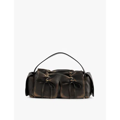 ACNE STUDIOS WOMENS DARK BROWN/BEIGE MULTIPOCKET VINTAGE LEATHER SHOULDER BAG