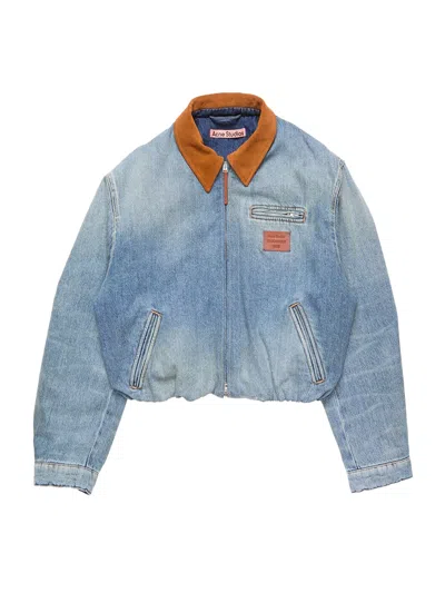 Acne Studios Women Denim Bomber Jacket Mid Blue