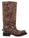 Acne Studios 35mm Balius Coated Denim Biker Boots In Rust Brown