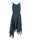 Acne Studios Womens Petrol Blue Asymmetric Lace-trim Satin Midi Dress In Blue