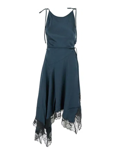 ACNE STUDIOS ACNE STUDIOS WOMEN BLUE DRESS WITH THIN STRAPS AND LACE DETAILS IN SATIN WOMAN