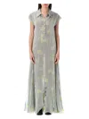 Acne Studios Layered Chiffon And Floral-print Crepe Maxi Dress In Yellow Grey